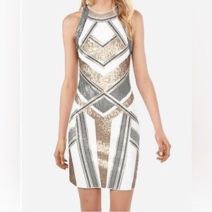 EXPRESS | Aztec Sequin Bodycon Mini Dress, Size L